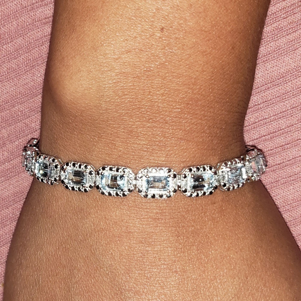 Aquamarine & Diamond 925 Sterling Silver Bracelet